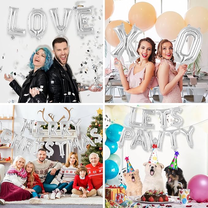 26 Pcs Silver Letter Balloons,16 Inch Foil Alphabet Letter Balloons,Letter A-Z Balloon Banner Custom Phrase Balloon for Birthday Party Wedding Anniversary Decoration (Silver 26pcs)