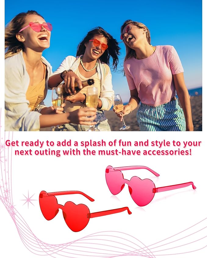 20 Pairs Heart Sunglasses for Women Bulk Transparent Heart Shaped Sunglasses Bachelorette Party Glasses Fun Glasses for Party Favor to Add A Splash of Fun(20Pcs Red+Rose Red)