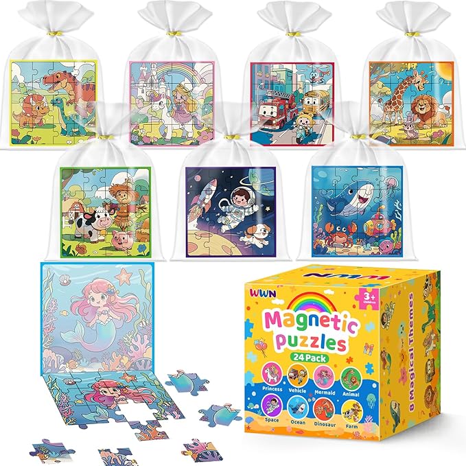 WWN Magnetic Puzzle Christmas Party Favors for Kids: 16 Pack Bulk Magnetic Puzzle Books, Toddler Travel Toys for Car Airplane, Birthday Party Supplies, School Classroom Prizes, Stocking Stuffers