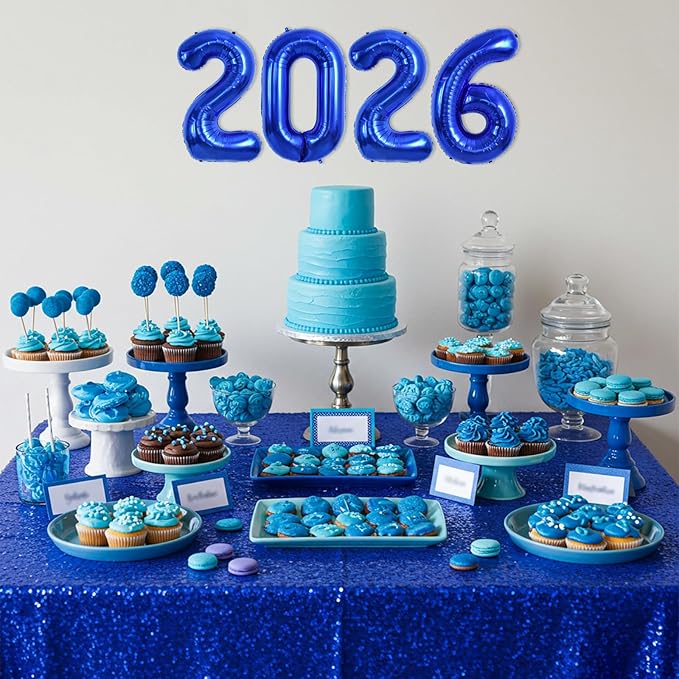 TONIFUL 2026 Navy Blue Foil Number Balloons 16 Inch Navy Blue Number Banner 2026 Graduation Aluminum Foil Mylar Balloons for New Year Eve Christmas Anniversary Party Supplies