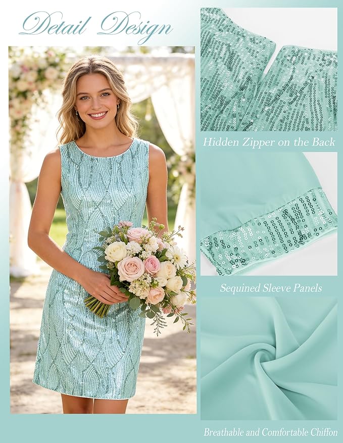 GRACE KARIN Women's Sequin Dress - Wedding Guest & Mother of The Bride Formal Dress - Two Piece Knee Length