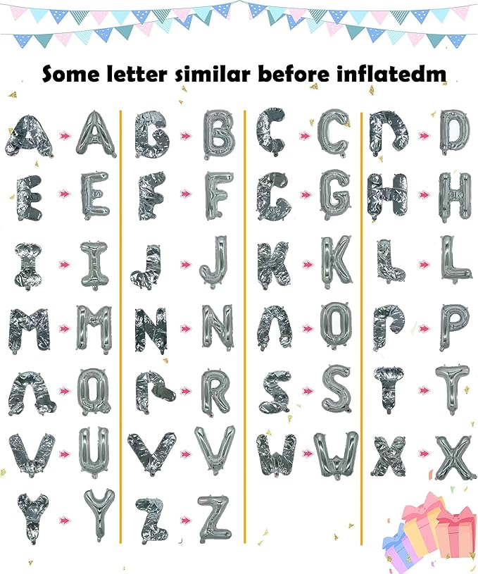 Letter Balloons 16 Inch Mylar Foil Alphabet Letter A-Z Balloons Set for Wedding Birthday Party Decoration Banner Custom Phrase 26 Pieces(Silver)
