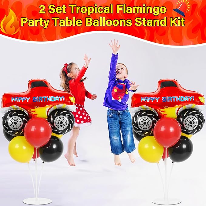 Monster Truck Party Balloons Stand Kit 2 Sets With 2 Monster Truck Foil Balloons Trucks Themed Party Balloon Centerpieces For Tables For Car Themed Birthday Decorations Baby Shower