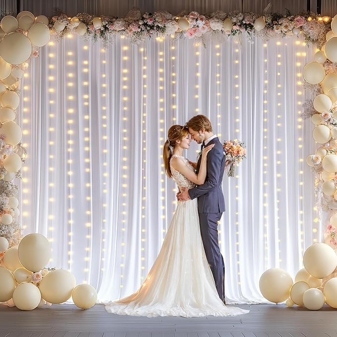 10 x 10ft White Backdrop Curtains with Lights String for Wedding Polyester Photo Backdrop Drapes Wrinkle Free White Curtains Backdrop for Birthday Parties Reception Baby Shower Ceremony-5 x 10ft x 2P