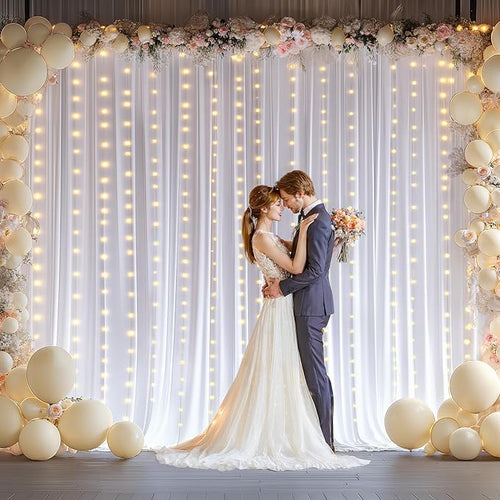10 x 10ft White Backdrop Curtains with Lights String for Wedding Polyester Photo Backdrop Drapes Wrinkle Free White Curtains Backdrop for Birthday Parties Reception Baby Shower Ceremony-5 x 10ft x 2P