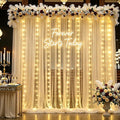 10×12ft Champagne Tulle Backdrop Curtain with Lights String for Parites Sheer Fabric Backdrop Curtains for Wedding Baby Shower Birthday Party Backdrop Drapes Bridal Shower Photo Shoot Background