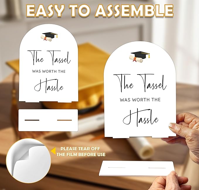 Graduation The Tassel Was Worth The Hassle Sign, 6 x 8 Inch White Arch Acrylic Grad Party Sign with Holder, Graduation Party Sign for Class of 2026, Grad Decor, College Party Supplies - DL08