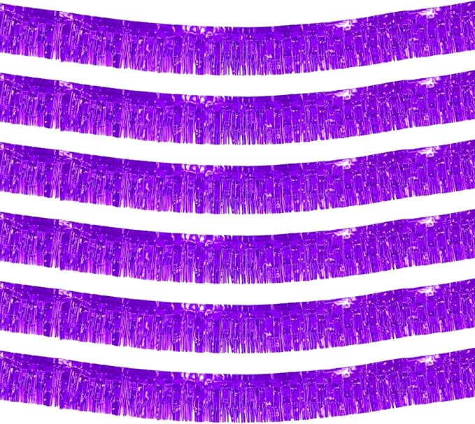 6 Pack 10 Feet Foil Fringe Garland Metallic Tinsel Streamers Banner Wall Hanging Curtain Backdrop Banner for Parade Floats, Thanksgiving, Christmas, Birthday, Halloween Party Decorations(Purple)