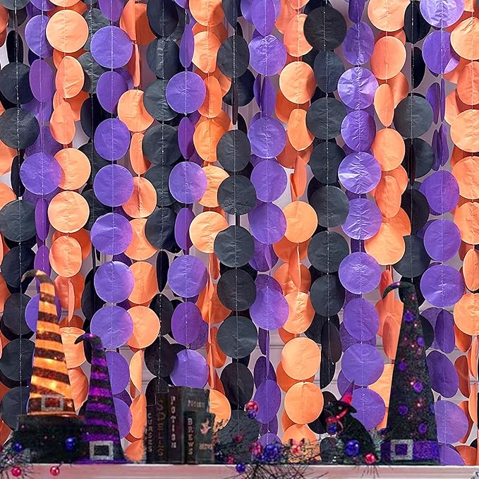 192 Ft Orange Purple Black Party Decorations Polka Dots Streamer Garland Backdrop for Halloween Graduation Birthday Baby Shower Wedding Engagement Bachelorette Bridal Shower Holiday Party Supplies