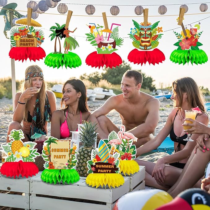 10 Pieces Hawaiian Luau Honeycomb Table Centerpiece, Hawaiian Themed Party Decorations Hawaiian Centerpiece Table Decorations for Summer Beach Pool Party Birthday Wedding Decor