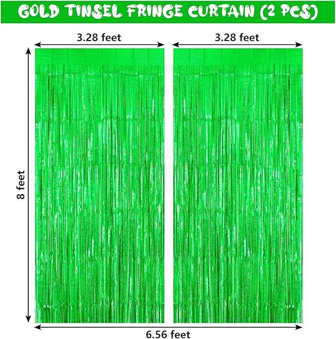 Green Tinsel Foil Fringe Curtain Backdrop, 3.3 x 8.2 ft Metallic Glitter Curtain Streamers, 2 Pack Green Photoboth for Birthday St Patrick's Day Christmas Party Decorations