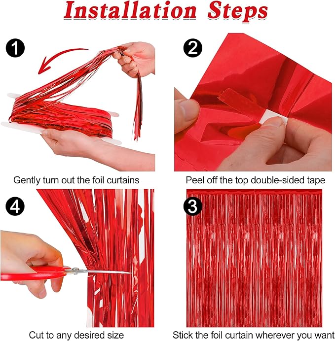 2 Pack Red Tinsel Backdrop, 3.28 FT x 7.05 FT Fringe Curtains, Red Foil Tinsel Party Streamer Backdrop Curtains for Valentines Day, Wedding Photo Backdrop Party Decorations for Wedding Anniversaries