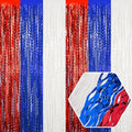 4 Pack White Blue Red Wave Foil Fringe Curtain Backdrop, 3.28Ft x 8.2Ft Metallic Tinsel Foil Fringe Streamer Curtains for Photo Booth, Mother's Day, Easter, Birthday, Wedding Party Decoration