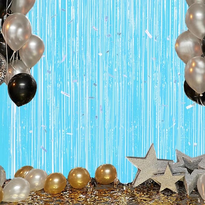 2 Pack Foil Fringe Backdrop - Pastel Light Blue Shiny Tinsel Curtains for Party Decoration/Photo Booth Props - 3.3x6.6 FT Metallic Foil Backdrop for Birthday, Wedding, Graduation, Christmas.