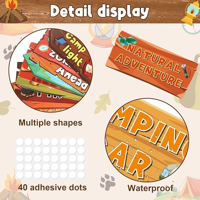 Hooqict 20 Pieces Camping Themed Party Decorations Camping Party Directional Signs for Summer Camp Decor Welcome to Camp Birthday Party Supplies Classroom Wall Door Porch Yard Sign