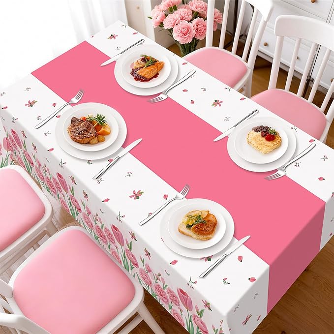 Childom 3 Pack Mothers Day Decorations,Mothers Day Tablecloth,54" x 108" Disposable Plastic Table Cloth for Rectangle,Party Table Cover for Birthday Party Supplies,Home,Dinner,Indoor,Outside