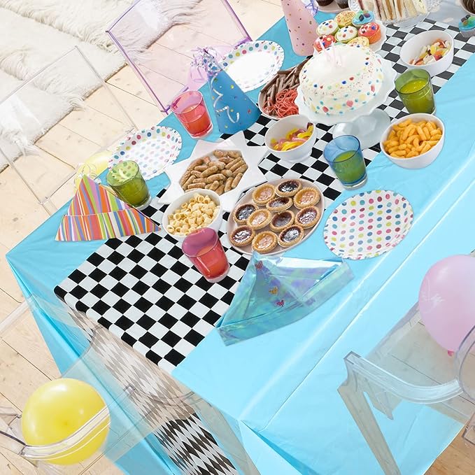 Irenare Car Birthday Party Supplies Racing Decorations 50s Party Tablecloth Racetrack Table Runner Table Covers for Kids Boy Car Theme Birthday Decor, 54 x 108 Inch(Sky Blue,6 Sheets)