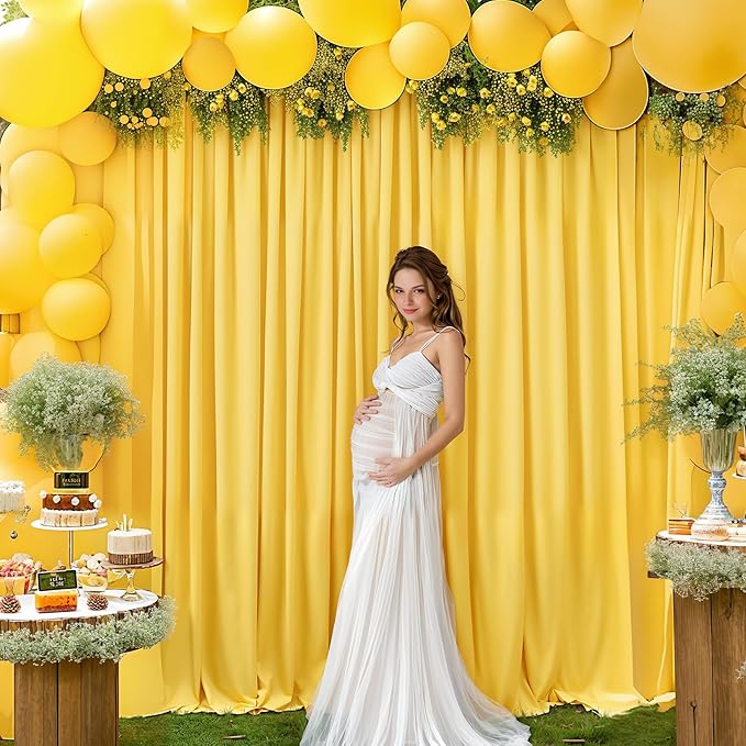 40x10FT Yellow Backdrop Curtains for Wedding Parties, Wrinkle Free Polyester Photography Backdrop Drapes for Wedding Baby Shower Birthday Parties Stage Background Stand Decorations 4x10ft,10 Panels
