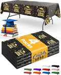Graduation Black Plastic Table Cloth - 4 Pack 54" × 108" Rectangle Disposable Tablecloths for 6FT Tables, Table Cover for Party, Holiday & Gathering Use