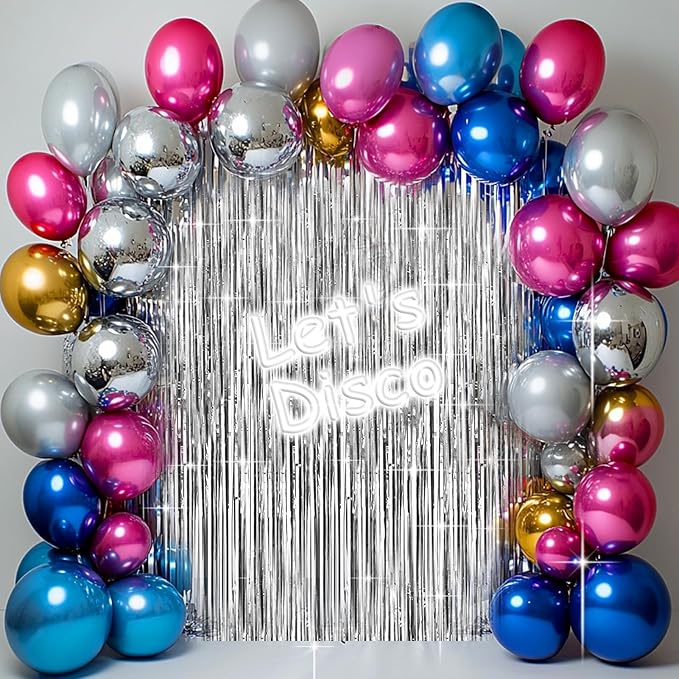 4 Packs Silver Foil Fringe Curtain, Silver Metallic Tinsel Backdrop for Birthday, Wedding, Baby Shower, Engagement, Bachelorette Party, Christmas Holiday Celebration Party Decorations Supplies