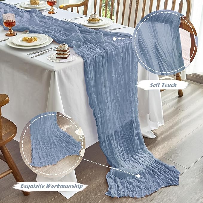 IVAPUPU 10 Pcs Cheesecloth Table Runner - 10ft Dusty Blue Easter Spring Boho Gauze Cheese Cloth Table Runners for Baby Shower Decoration Wedding Party Garden Farmhouse
