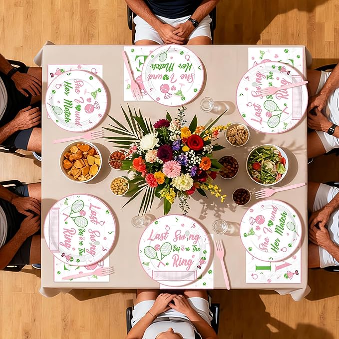 Tennis 96Pcs Bachelorette Party Decorations Last Swing Before The Ring Plates and Napkins Tennis Themed Tableware for Bridal Shower Bride To Be Wedding Bachelorette Party Supplies Serves 24
