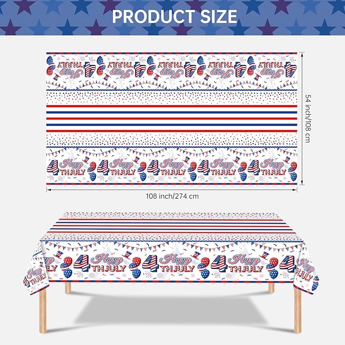 2 Pack Happy 4th of July Tablecloth Decorations - Fourth of July Table Cloth, Plastic Disposable Rectangle Table Cover for Patriotic Independence day Tables Decor Party Supplies Favors,108 x 54 Inch