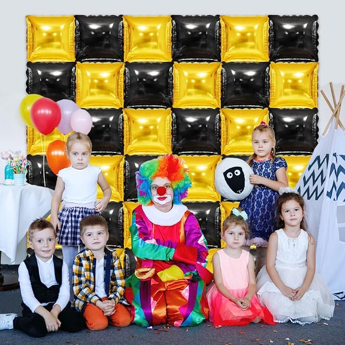 36 Piece XL Black and gold Double Sided Square Balloon Screen Tunnel Arch Kit Mylar Square Balloons For Baby Shower Graduation Prom Birthday Party Decorations
