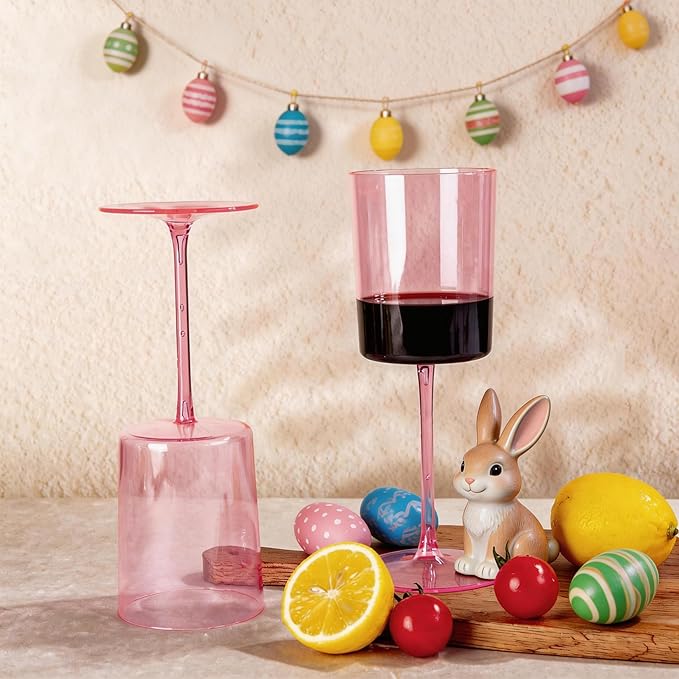 Ciaell 12 Pack Pink Plastic Wine Glasses - 14Oz Plastic Wine Glasses with Stem - Disposable Stemmed Wine Glass for Parties & Weddings & Outdoor & Easter