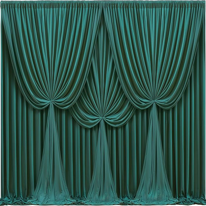 40x10FT Hunter Green Backdrop Curtains for Wedding Parties,Wrinkle Free Polyester Photography Backdrop Drapes for Baby Shower Birthday Parties Stage Background Stand Decorations 4x10ft,10 Panels