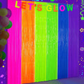 Glow in The Dark Tinsel Curtains 2 Pack - 3.3x6.6ft UV Reactive ‌Fluorescent Party Backdrop for Neon, Birthday, Pride Decorations, Pre-Taped, Lightweight Waterproof