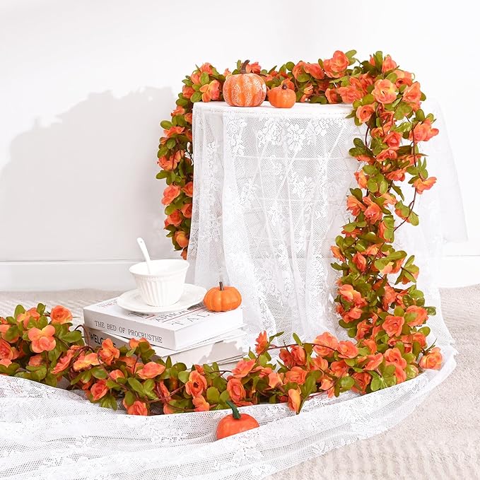 BLEUM CADE 5Pcs 41Ft Flowers Garland Artificial Rose Vines for Bedroom, Cute Fake Hanging Flower Vines Floral Garland Decorations for Wedding Party Wall Room Decor Aesthetic