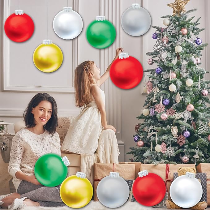 20 PCS Outdoor Christmas Decorations, 11 Inch Large Inflatable Balls, Ornaments for Front Door Yard, With Pump for New Year Festive (Red, Green, White, Gold, Silver)