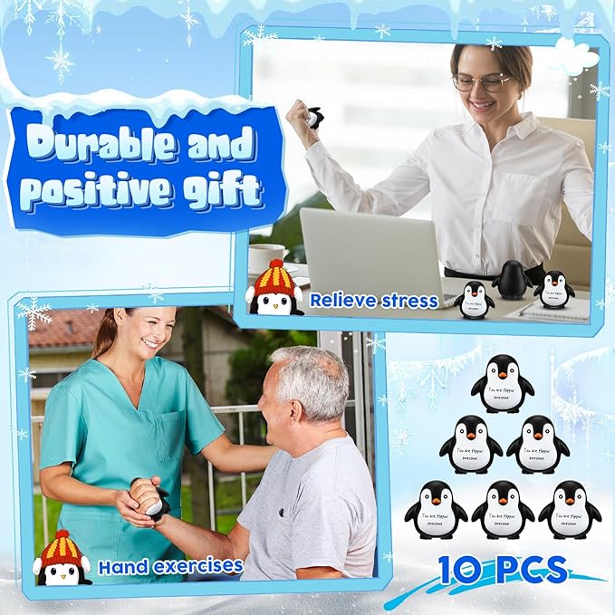 5 Pcs Positive Inspirational Penguin Stress Balls Fidget Sensory Toys Emotional Squeeze Animal Stress Balls Funny Penguin Toys for Adults Employees Coworkers Gifts Winter Party Favors