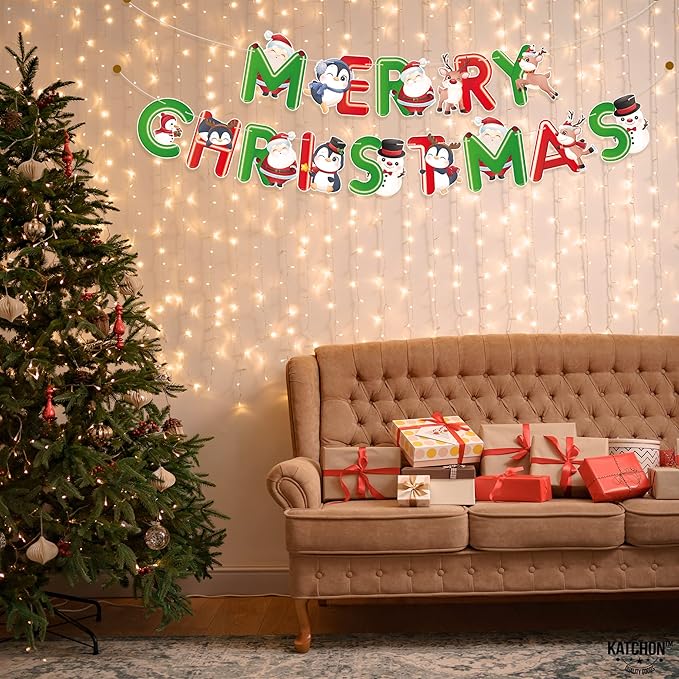 KatchOn, Red and Green Merry Christmas Banner - 10 Feet, No DIY | Merry Christmas Garland for Christmas Decorations | Christmas Garland for Christmas Party Decorations | Merry christmas banner garland