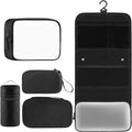Toncoke Travel Toiletry Bag Set, Hanging Toiletry Bag Premium Faux Leather, Toiletry Bag for Women & Men, Travel Essentials Makeup Bag Water-resistant, Black