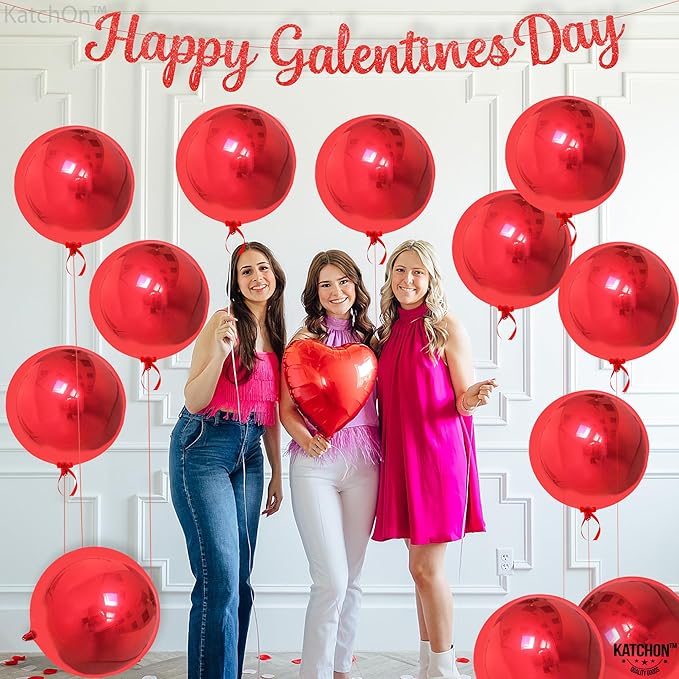 KatchOn, Huge Metallic Red Balloons - 22 Inch, Pack of 12 | Round 4D Mylar Balloon for Casino Theme Party, Red Party Decoration | Patriotic Party Decorations, Birthday, Anniversary, Graduation Decor
