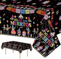 2 Pcs Day of The Dead Table Cloth - Plastic Dia De Los Muertos Tablecloth, Disposable Sugar Skull Floral Table Cover for Halloween Mexican Fiesta Party Decorations Supplies Favors, 108 x 54 Inch