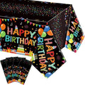 4 Pcs Happy Birthday Tablecloth 54'' x 108'' Disposable Birthday Table Cover Plastic Colorful Balloons for Kid Boy Girl Party Decoration Supplies(Black)