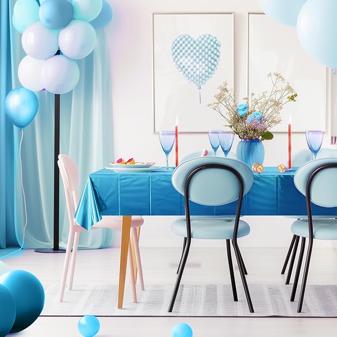 2 Pcs Lake Blue Foil Tablecloth 54 * 72inch Plastic Wedding Birthday Winter Party Turquoise Table Cloths Disposable Waterproof Aqua Table Cover for Graduation Anniversary Party Supplies
