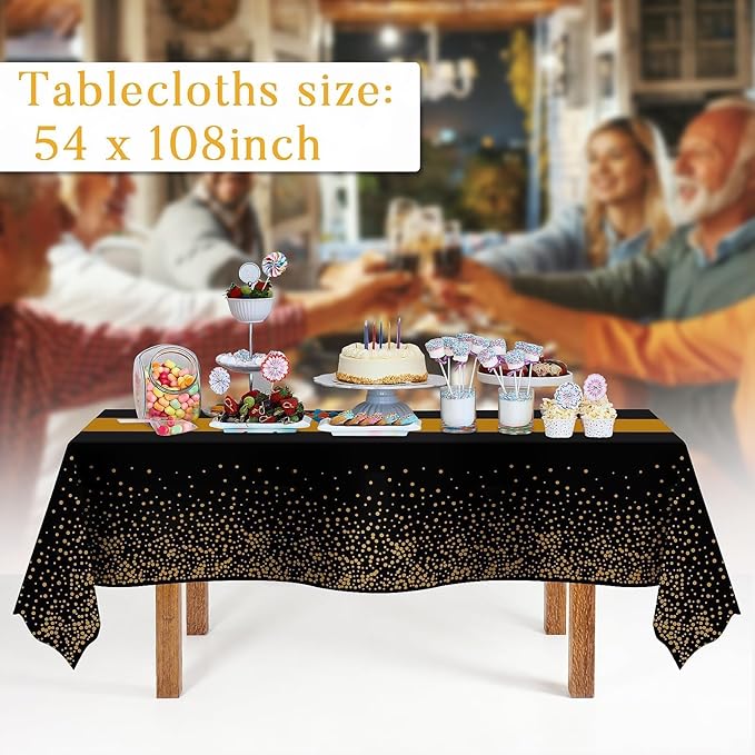 Childom 3 Pack Graduation Tablecloth,Graduation Decorations Class of 2026 Graduation Party Decorations,54"x108" Black and Gold Plastic Table Cloth Disposable for Home,School,Birthday,Wedding,Parties