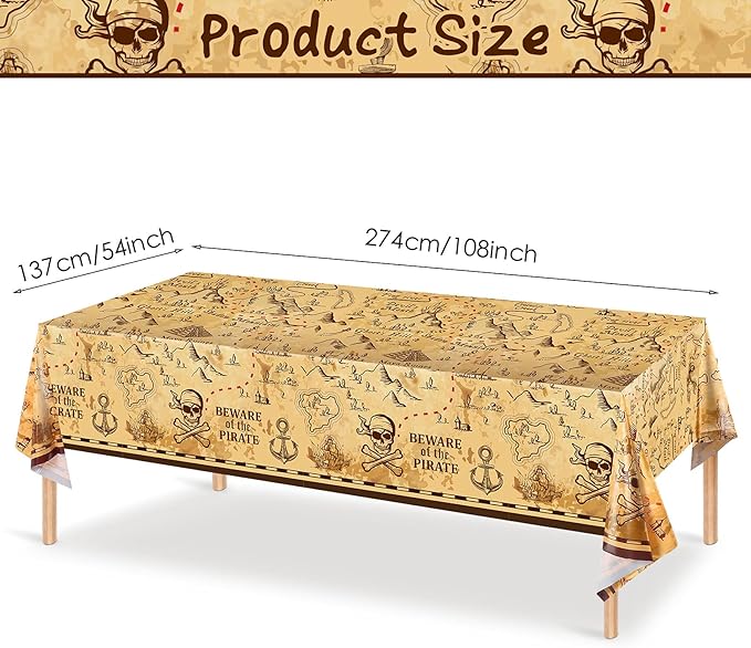 Irenare 12 Pieces Pirate Tablecloth for Party Decor - 54 x 108 Inches Pirate Treasure Map Tablecover Plastic Island Treasure Table Covers Navigation Supplies for Birthday Party Decoration