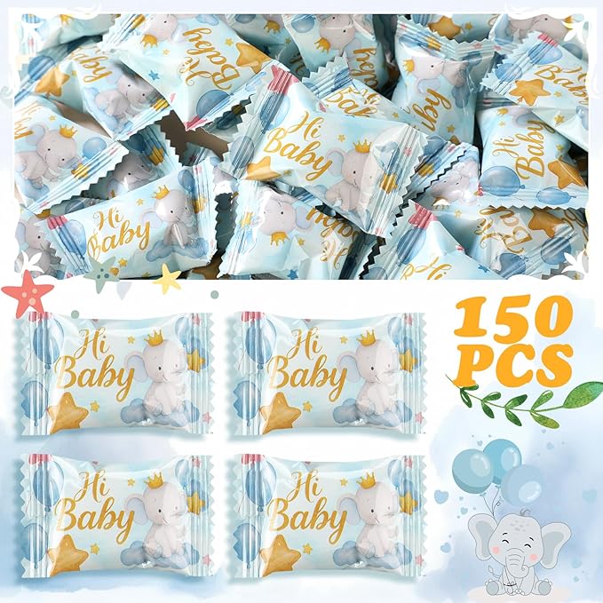 Naucoos Blue Elephant Baby Shower Candy - 26.5 oz. Bag - 150 Individually Wrapped Hard to Soft Mints It's a Boy Blue Candy for Baby Shower Gender Reveal Party Favors Recovery Goodie Bags