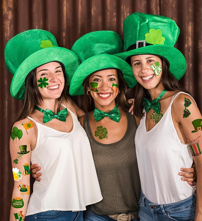 St. Patrick's Day Temporary Tattoos for Kids & Adults, 120 Irish Shamrock, Leprechaun, Gold Coins, Beer Mug Designs Waterproof & Easy to Apply Party Favors for Parade, School, Photo Booth, Cosplay