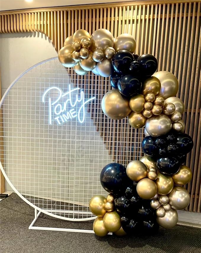 Black Gold Silver Balloons Garland Arch Kit, 141Pcs Latex Balloons Different Sizes 18 12 10 5 Inch for Party Decorations, Wedding Backdrop, Birthday, Baby Shower, Graduation