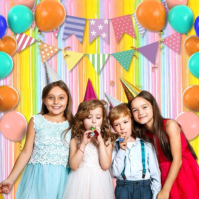 6 Pack Rainbow A Foil Fringe Curtains Backdrop, 3.28 x 9.8 Ft Metallic Streamers Tinsel Curtains Background for Photo Booth, Birthday, Halloween, Christmas, Thanksgiving, New Year Party Decorations