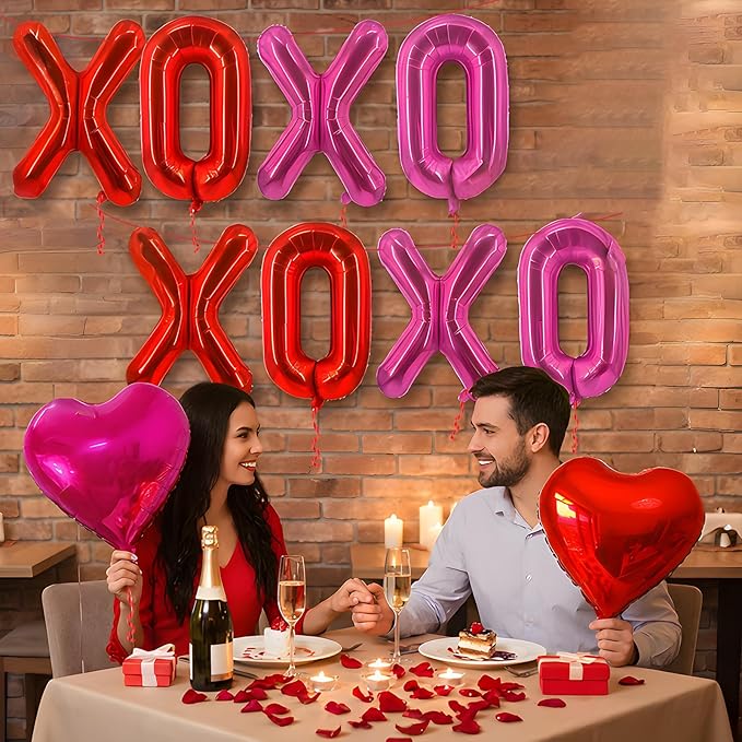 YQUQWN 10 PCS Valentine's Day Balloon Set Includes XOXO Letter Heart BalloonsValentines Day Party Decorations Galentines Events Proposal Setups Wedding Backdrops