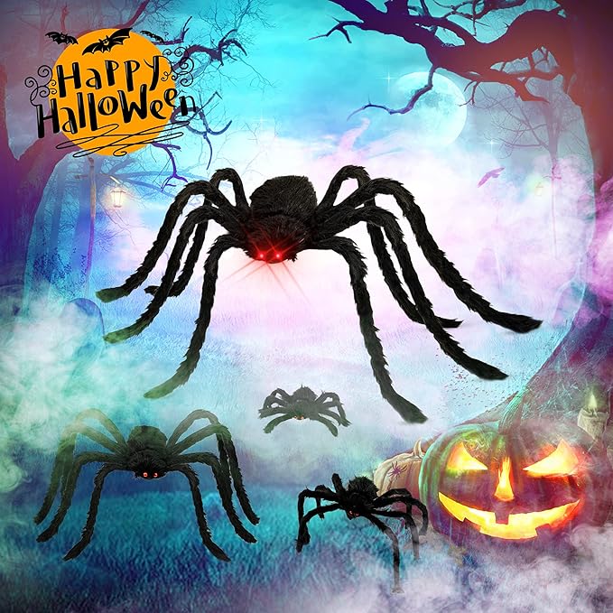 6 Packs Halloween Plush Spiders Set Scary Fake Spider for Indoor Outdoor Halloween Decor for Home Party Yard Haunted House Decorations (6 Different Sizes)