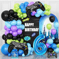 6th Birthday Video Game Balloons Arch Kit, Blue, Black, 101 Pieces, Video Game Themed, Balloon Arch, Decoration, Children (Boys & Girls, Age 6), Unisex