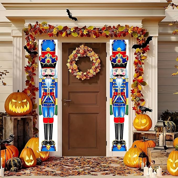 Blue Nutcracker Christmas Porch Banner Set 71"x12" Front Door Outdoor Christmas Decorations, Nutcracker Soldier Doorway Hanging Banners for Entryway, Wall, Fireplace, Winter Holiday Home Decor